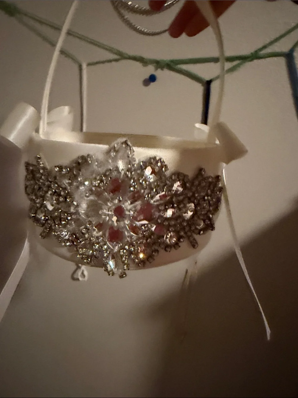 Crystal-Embellished White Flower Girl Basket